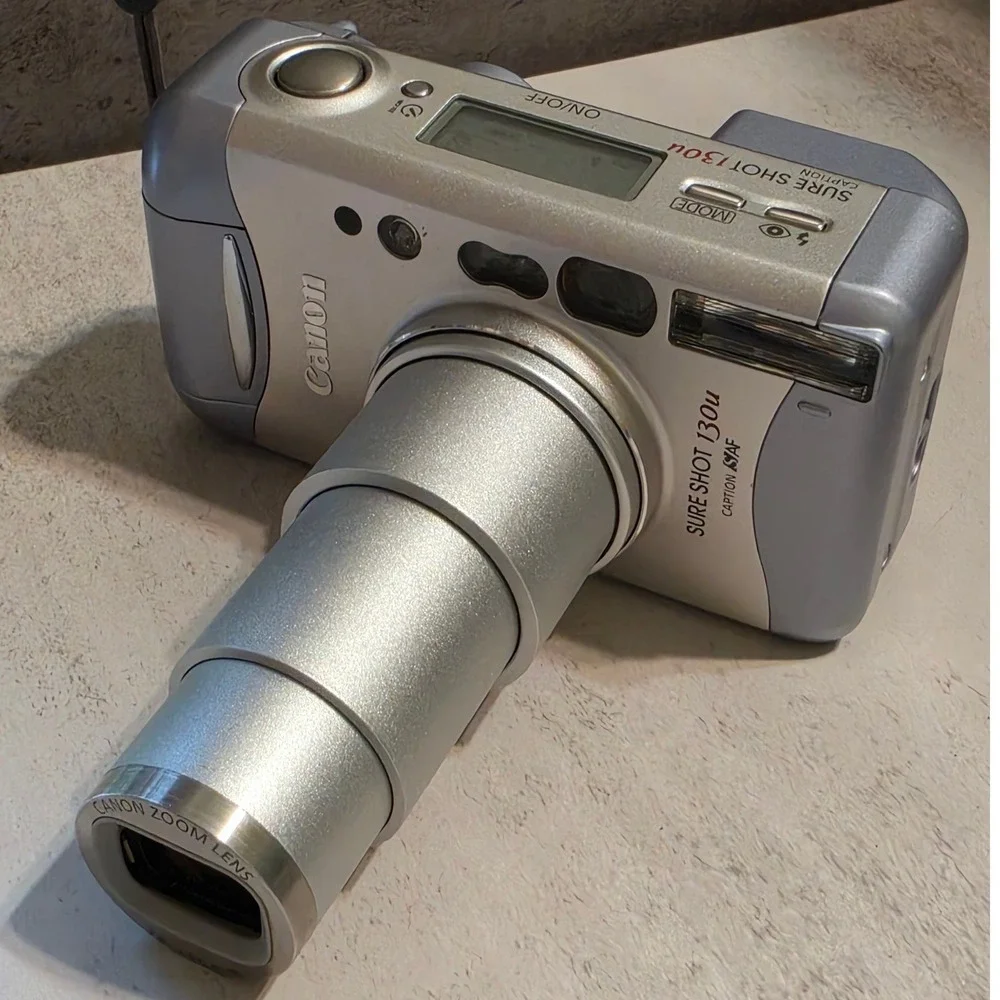 Canon Sure Shot 130u Caption AiAF 35mm Film Camera Silver with Case TESTED